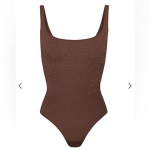 SOLD Skims Swarovski Jelly Sheer Square Neck Bodysuit COCOA